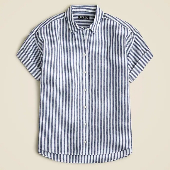 J. Crew Women's Capitaine shirt in striped Baird McNutt Irish linen Size XS - Picture 7 of 8